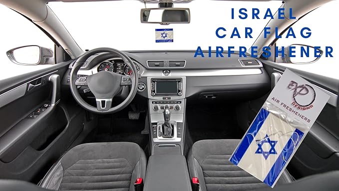 Car Air Freshener Israel Flag - Automotive Air Freshener - Blue and White - Squash Scent - 3 Pack - 0.1 Fl Oz - 37 Sq Ft Coverage
