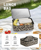 Small Lunch Box Insulated Lunch Bag for Women Men, Bento Kids Lunch Box, Compact Portable Thermal Meal Cooler Bags with Buckle Handle for Work & School, Leopard Print 5L