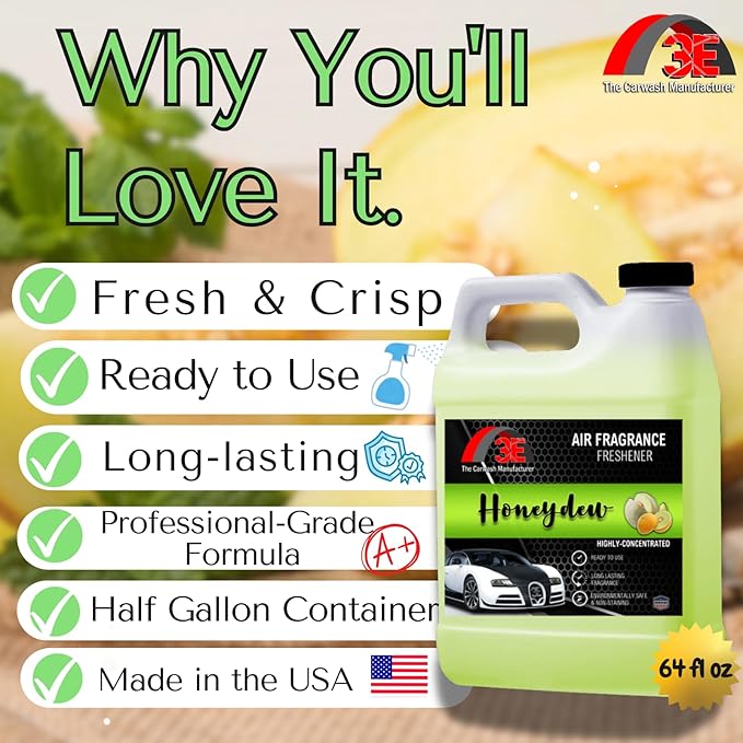 3E Car Air Freshener Concentrate – 64 oz – Professional Automotive Fragrance – Multiple Scents (Honeydew)