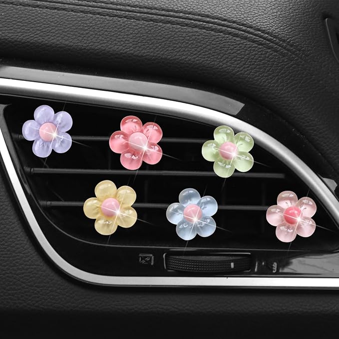 6Pcs Multicolor Pentapetal Flower Car Accessories for Women, Flower Cars Air Vent Clips Air Conditioner Outlet Decoration Car Interior Decor Charm, Air Fresheners Interior Accessories