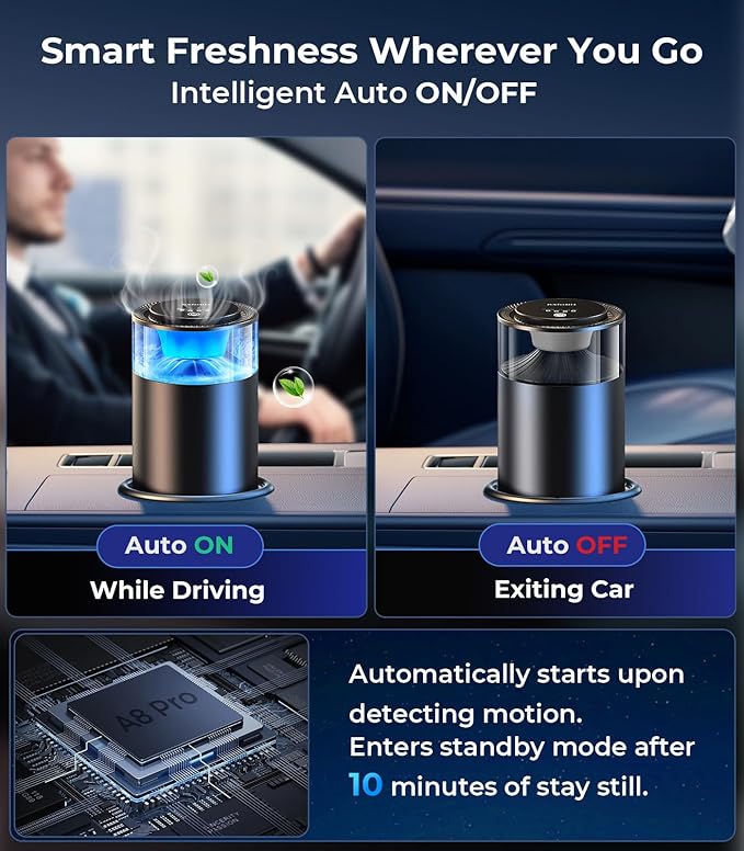 Smart Car Air Fresheners, Ambient Light & Mist Fragrance, Auto On/Off Car Air Freshener Diffuser, Adjustable Intensity, Lasts 6 Months, Built-in Battery, Premium Scents Refill X2 - Sakura