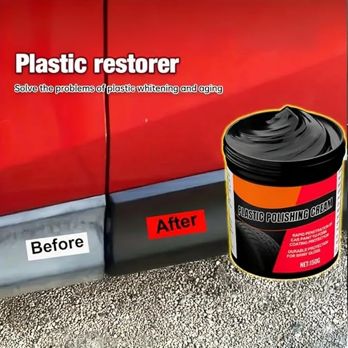 Car Interior Plastic Restorer Black, 5.3 Oz Car Trim Restorer with Sponge Applicator, Long-Lasting Waterproof Formula to Restore Faded Plastic & Rubber for Automotive