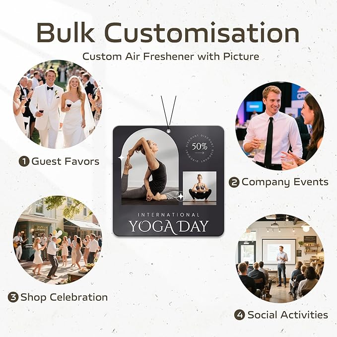 HINFKA 10-1000 Pcs Custom Air Fresheners with Picture – Personalized Double-Sided Car Freshener with Logo or Photo, Bulk Customized Gifts for Business Events and Branding (A02-Square)