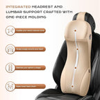 Coverado Car Seat Cushion and Integrated Neck Pillow Lumbar Support Kit, Ergonomic Lumbar Support Pillow for Car, Soft Leather Memory Foam Car Seat Cushion for Sciatica & Back Pain Relief, Beige