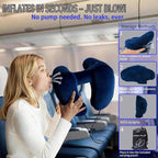 H-Shaped Travel Pillow with Snap-On Hood – Ergonomic Neck Support with Plush Velvet Cover, Instant Inflation & Compact Bag – for Airplane, Car, Office & Long Trips (Blue)