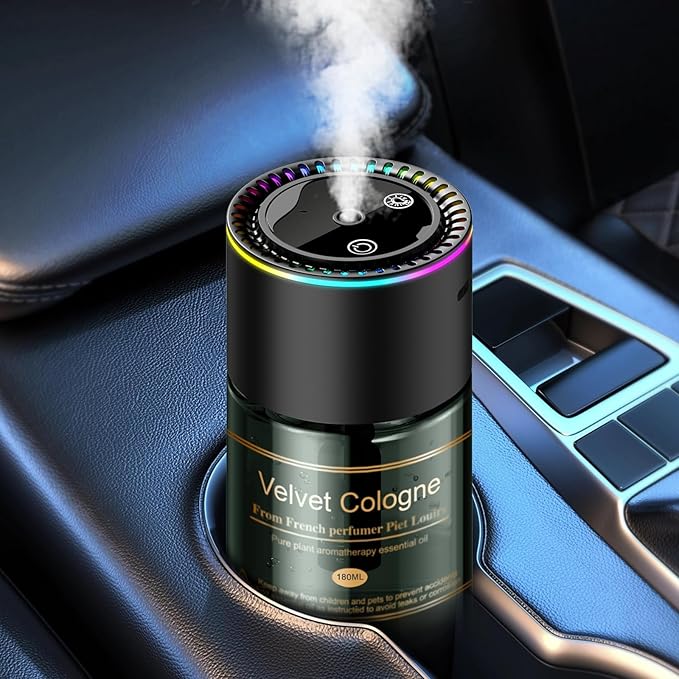 Smart Car Air Freshener, CarDiffuser with 6.09 Fl Oz /180ml Capacity Essential Oil Last 9 Months Fragrance, 5s Full-Car Fragrance, Adjustable Intensity, Auto On/Off, Women & Men for Velvet Cologne