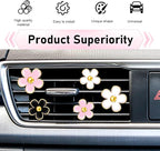 6PCS Car Air Vent Clips, Colorful Daisy Flower Air Conditioning Outlet Clip, Cute Car Clip Interior Air Vent Decoration, Universal Girly Cars Interior Accessory for Women (White Pink Black)