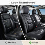 Coverado Car Seat Covers Full Set, Seat Covers for Cars, Front Seat Covers and Back Seat Cover Waterproof Leather Automotive Seat Cover, Universal Car Interior Protectors Cushion for Most Cars Black