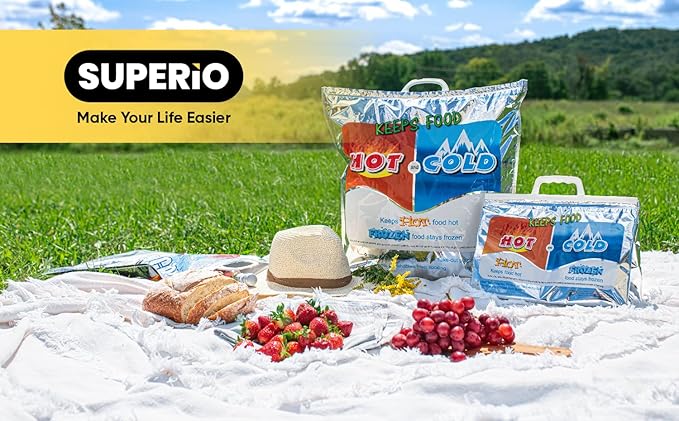 Superio Hot and Cold Insulated Bags for Food Delivery, Grocery Shopping Bags, Food Storage for Hot and Frozen Food for Travel, Disposable Cooler Bag, Reinforced Thermal Lunch Bag (6, 15.5"x13")