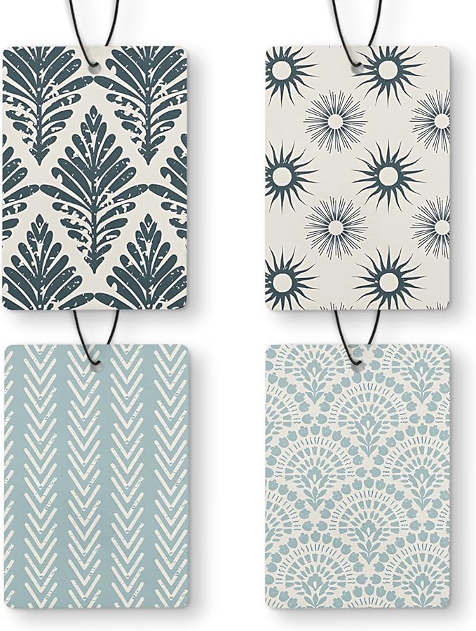 Blue Boho Car Air Freshener 4 Pcs, Abstract Mid-Century Sunrise Floral Hanging Air Freshener for Cars Closet Drawer Books, Boho Car Accessories for Women