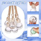 60 Pcs Hanging Car Air Freshener Car Diffuser Bottle Empty Glass Perfume Bottles Air Freshener Diffuser Bottle Pendant for Essential Oils Fragrance Aromatherapy Ornament Decor (Round Diamond)