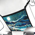 Moon Mountain Car Ceiling Cargo Net Pocket Hanging Storage Bag with Zipper 31.5"x21.6" Double-Layer Mesh Car Roof Storage Organizer Long Road Trip Truck SUV Travel Camping