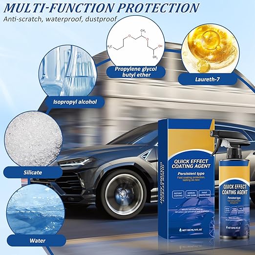 Car Coating Spray,New Quick Effect Coating Agent Spray,Quickly Coat Car Wax,Car Scratch Wax Polish Sprays Waterless Wash,Oil Film Emulsion Glass Cleaner with Sponge and Cloth,4FT.OZ (2PCS)