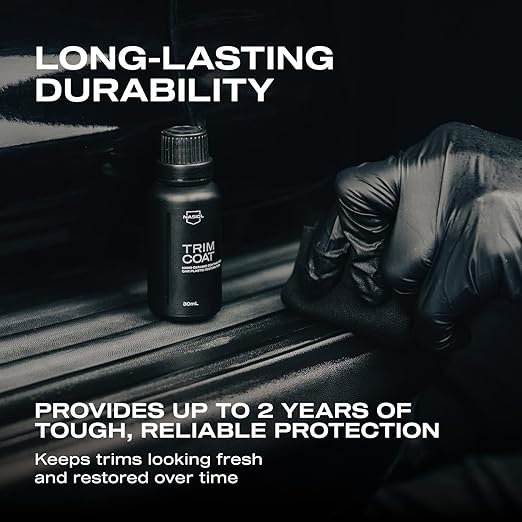 Nasiol TrimCoat Hydrophobic Ceramic Coating Kit – Plastic Trim Restorer for Cars, Restores Faded Trim to Original Color, Up to 2 Years Durability, Ultimate UV Protection, Easy Application – 1.01 oz