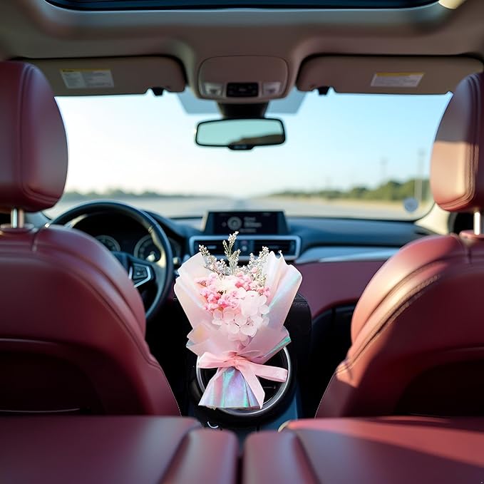 Pink Mini Dried Flowers Bouquet for Car Air Vent Clips, Air Outlet Perfume Decoration, Flower Gifts for Her Car FlowerVent Clips Air Fresheners Interior Accessories Automotive