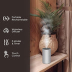 Waterless Essential Oil Diffuser, 7 Colors LED Light, Battery Powered Mini Scent Air Machine, Aromatherapy Mist Diffuser for Home Room Car Office (Silver)