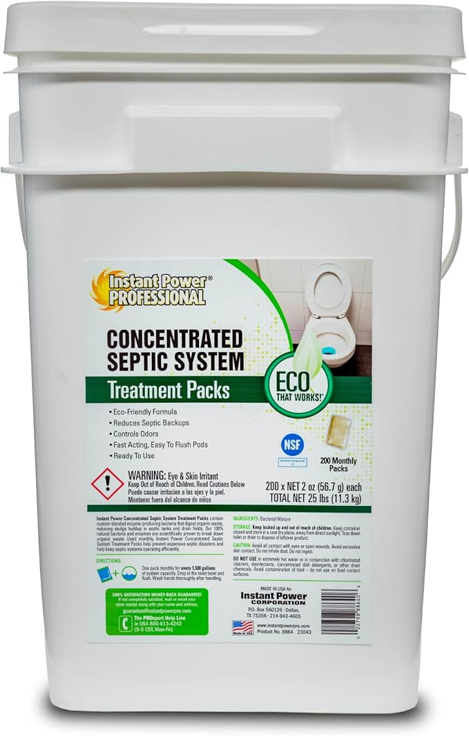 Instant Power Septic System Treatment Dissolving Pacs - Septic Tank Treatment Packets, Drain Cleaner Liquid Clog Remover for Septic System, Drain Defense for RVs - Includes 200 Pacs