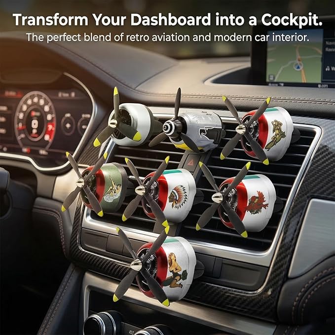 P-40 Warhawk Car Air Freshener with Spinning Propeller - Vent Clip Dashboard Decor for Men, Long Lasting Odor Eliminator & Aviation Gift (Style-G)