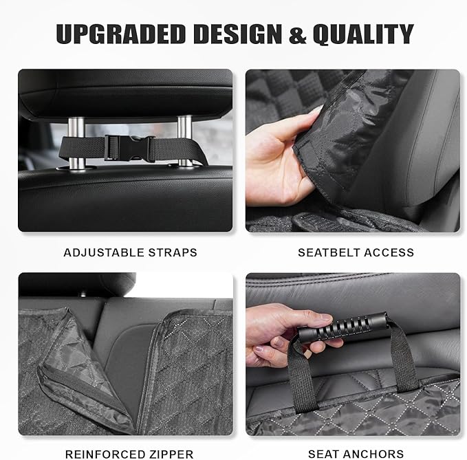 Dog Car Seat Cover for Back Seat, Waterproof Pet Car Seat Protector with Zippered Armrest, Non-Slip Comfortable Rear Bench Cover for Cars, SUVs & Trucks - Extra Large - 61W