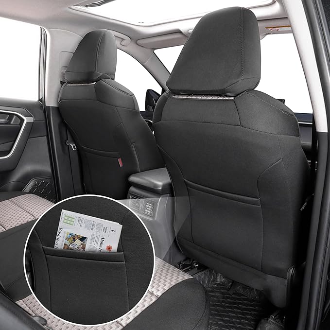 coverdream Rav4 Cloth Seat Covers Full Set for 2019-2024 2025 Toyota Rav4 LE,XLE,XLE Premium,Limited SUV,Fully Covered,UV Resistant Polyester Car Seat Protector,Fit Like A Glove(Black & Beige)