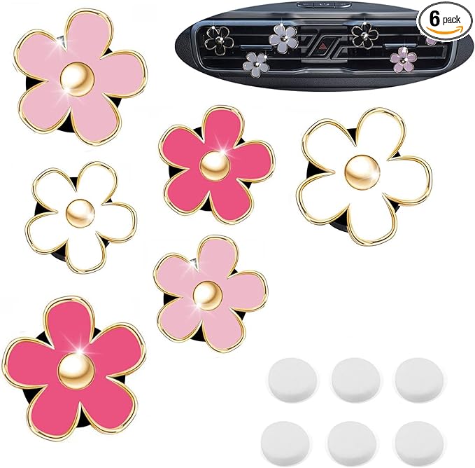 Daisy Cute Car Decoration Flower Vent Clip - Air Conditioning Outlet Clip - Colorful Car Accessory Set, SCENTED-Mixed