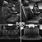CAR PASS Nappa Leather Car Seat Covers Full Set, Luxury Seat Protector for Cars, Waterproof Anti-Slip Seat Cushion Armrest Compatible Airbag Universal for Sedan SUV Pick-up Truck Auto, Black Gray