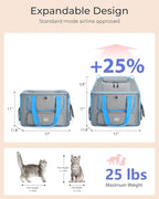 Expandable Cat Dog Carrier: NOBLE DUCK Soft-Sided Pet Carrier Airline Approved Large Small Medium Collapsible Portable Travel Up to 25 Lbs Grey