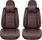Brown Car Seat Covers Front Pair, Breathable Leather Automotive Front Seat Covers & Headrest for Reduce The Driving Fatigue, Compatible with Most Vehicles, Cars