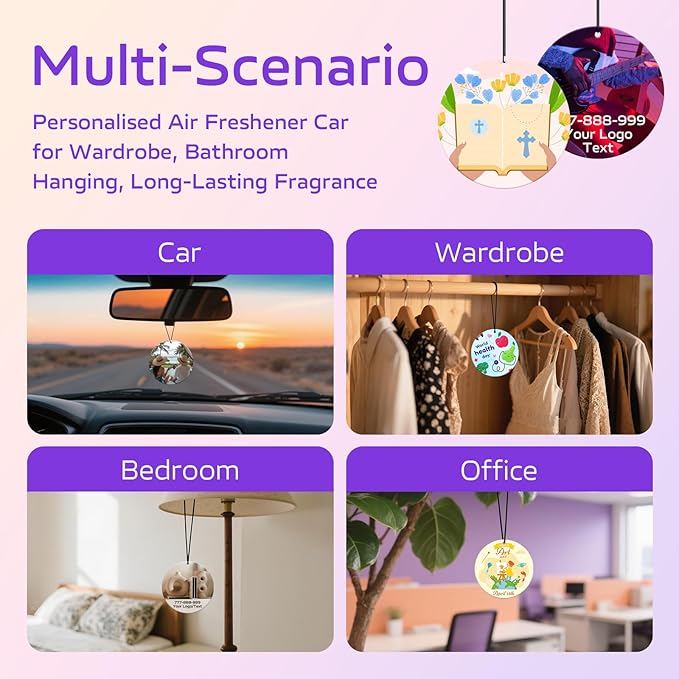 HINFKA 10-1000 Pcs Custom Air Fresheners with Picture – Personalized Double-Sided Photo or Logo Bulk Air Freshener, Customized Gifts for Corporate and Business Branding