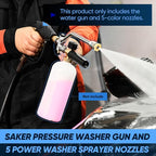 Saker High Pressure Washer Gun with 5 Color Quick Connect Power Washer Sprayer Nozzles,Only Compatible with High-Pressure Water Pipes of M22-14mm Diameter