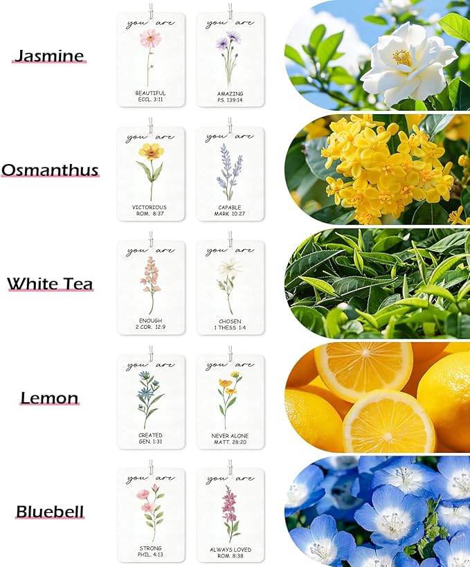 10PCS Christian Car Air Fresheners – Inspirational Floral Bible Verse Christian Car Accessories for Women – Car Mirror Hanging Accessories, Christian Gifts, Religious Gifts for Women