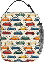 Car Theme Lunch Box for Women Adults Kids, Insulated Cooler Polyester Vintage Classic Cars Lunch Bag for Picnic, School, Office, Travel, Work, Portable Reusable Tote Thermal Lunch Bags