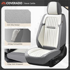 Coverado Car Seat Covers Front Seats, Seat Covers for Cars, Car Seat Protector, 2-Pack Car Seat Cushion Nappa Leather, Waterproof Seat Covers Carseat Cover Universal Fit for Most Cars(Gray&White)
