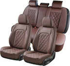 Coverado Car Seat Covers Full Set, Luxury Faux Leather Waterproof Seat Cover, Front and Back Car Seat Protector, Universal 5 Seat Leather Seat Cushion, Carseat Cover Fit Most Cars, Coffee