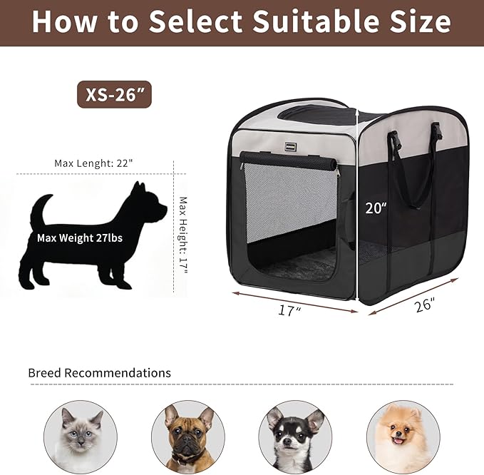 DONORO Dog Kennels and Crates for Medium Dogs, Portable Pop Up Indoor Pet Cage with Sturdy Wire Frame, Collapsible Travel Crate Soft Sided Cat Bag Escape Proof (Black, 24.0" L x 16.0" W x 19.0" H)