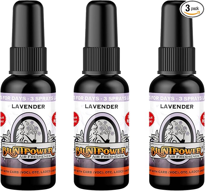 BluntPower Lavender, Concentrated Car Air Freshener - Premium Oil Based Air Freshener Spray For Home and Car - Long-Lasting Bathroom Spray, Freshener, & Odor Eliminator Spray, 3 Packs