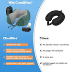 CloudBliss Travel Pillow Premium Memory Foam, Comfortable & Supportive Neck Pillow, Sleeping Neck Pillows for Travel, Airplane Pillow for Sleeping Airplane, Car, Office and Home（Green）