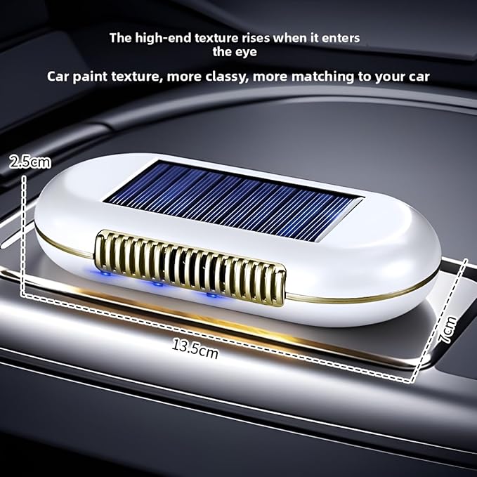 Solar-Powered Car Air Purifier with USB Charging & Ozone Odor Elimination - Portable HEPA Filter-Free Ionizer for Pet Odors, VOCs - Compact, Silent, Best for Car Use (8820 white)