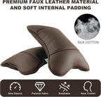 2 Pack Car Neck Pillow PU Leather Automotive Headrest Pillow for Car Support Neck Pain Relief Universal Car Pillow (Brown)