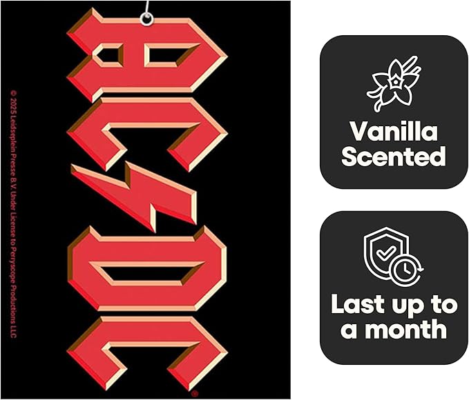 Rocksax AC/DC Logo Hanging Air Freshener – Long-Lasting Vanilla Car Air Freshener for Home & Office – Double-Sided Print Rock Band Memorabilia Car Fresheners
