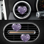 4PCS Heart-Shaped Car Vent Clip with Rhinestone, Vent Clip Car Accessories, Sparkly Rhinestone Bling Diamond Freshener Holder, Air Conditioning Outlet Ornament for Women Girls (Purple, Style1)