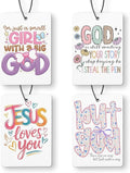 Pastel Christian Car Air Freshener 4 Pcs, Inspirational Religious Faith Based Bible Verse Hanging Air Freshener for Cars Closet Drawer Books, Christian Car Accessories for Women Girls