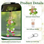 Crochet Car Air Freshener, 10ml Empty Refillable Oil Diffuser Bottle with Hanging Crochet Flower Strawberry Plant & Hanging Tools, Car Rearview Mirror Diffuser for Wall Art & Home & Office Decoration