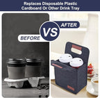 Portable Drink Holder - Foldable Travel Carrier with Reusable Insulated Cofee Cup, 2 Cup Holder, Free Your Hands