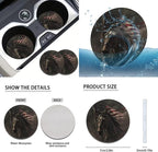 FKELYI Horse Auto Anti-Slip Steering Wheel Protector and Front and Back Seat Covers, Soft Polyester Headrest Cover, American Gear Shifter Knob and Handbrake Cover, Cup Coasters