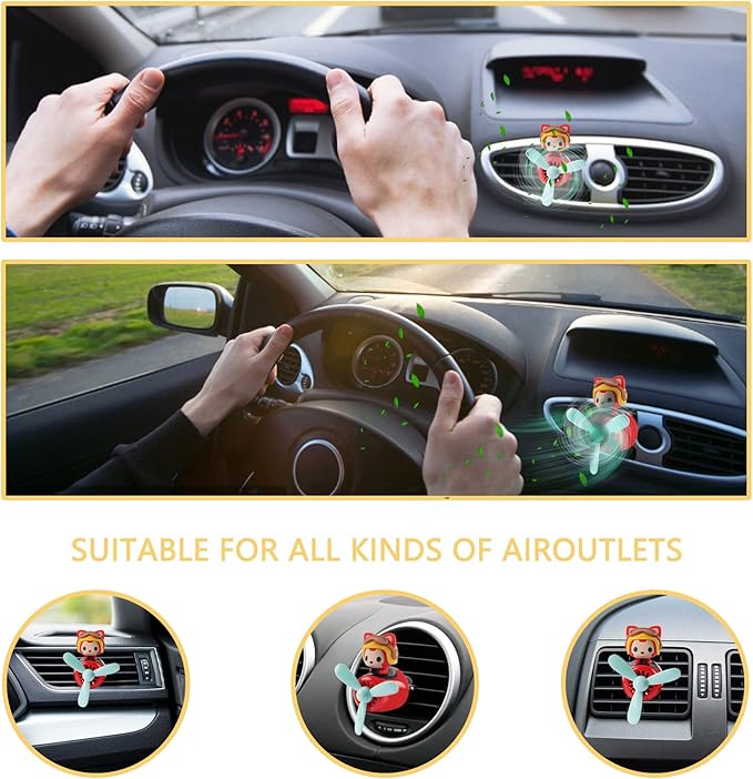 Car Air Fresheners Cute Cartoon Fox Pilot Car Diffuser Rotating Propeller Automotive Air Outlet Fan Creative Car Perfume Decoration Funny Car Interior Accessories