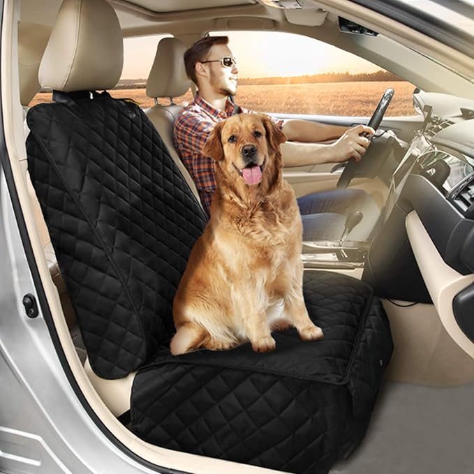 Deluxe Dog Seat Cover for Front Seat-More Durable Waterproof Front Seat Protector, High Heat Resistant and Nonslip Front Seat Cover for Dogs Kids, Universal Size (Black MAT)