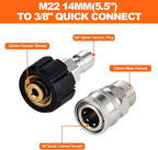 2 PCS Pressure Washer Quick Connect Adapter Set, M22 14mm(5.5in) Swivel to 3/8in Quick Connect Socket & Plug, Max Pressure 5000PSI