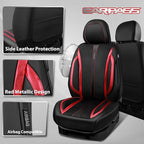 CAR PASS Nappa Leather Car Seat Covers, Durable Waterproof Luxury Universal Seat Covers for SUV Pick-up Truck Sedan, Anti-Slip Driver 5 Seat Covers Full Set with Backrest, Black Metallic Red