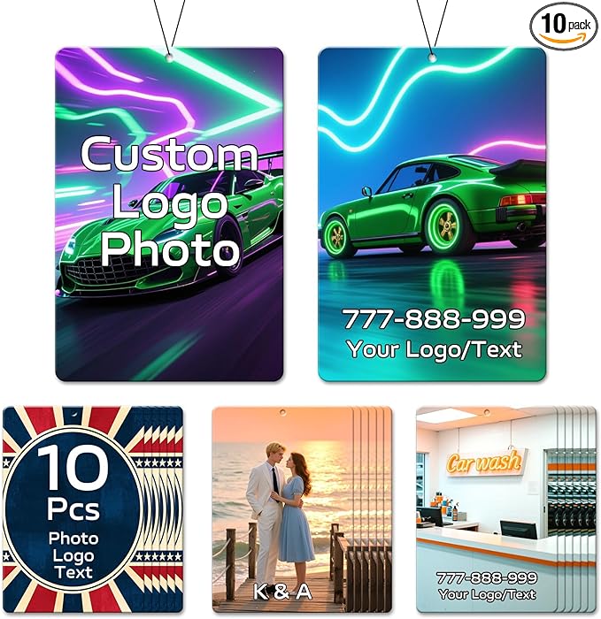 HINFKA 10-1000 Pcs Custom Air Fresheners with Picture – Personalized Double-Sided Car Freshener with Logo or Photo, Bulk Customized Gifts for Business Events and Branding (A08-Rectangle, Personalized)